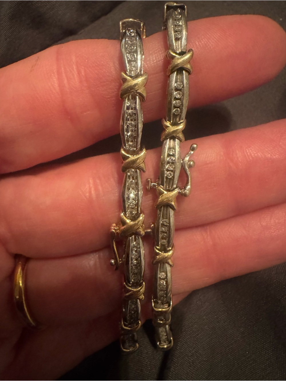 10K Two-Tone Gold and Silver Tennis Bracelet - 10K Gold Marked